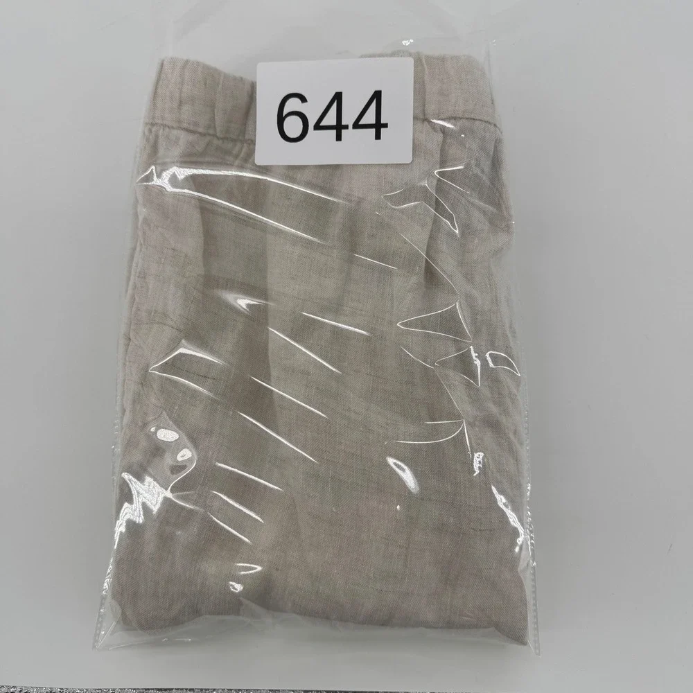 H&M Linen Relaxed Tapered Pants Women 32R Beige Drawstring High Rise Cropped‎